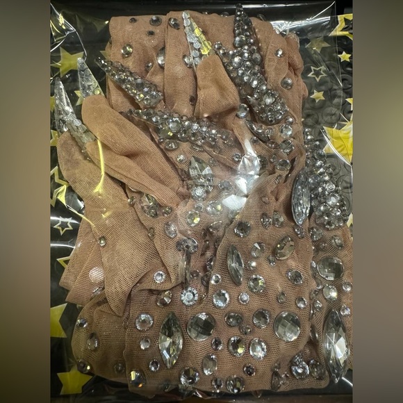 Rhinestones Spandex Elbow Length Gloves Crystals Embellished Long Mittens - Picture 7 of 11